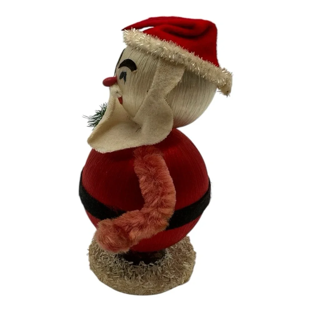 Vintage Silk Satin Ball Santa Claus‎ Christmas Figurine Chenille Felt 5.5